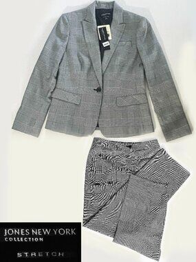 Jones New York Collection Black White Houndstooth Pant Suit | Size 4 NWT